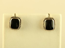 Vintage Sterling CFJ Inlay Black Onyx Stone Square Detailed Side Stud Earrings - £37.98 GBP