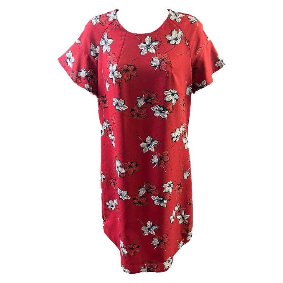 Banana Republic Dress Red White Floral Print Fluted Short Sleeves Women ... - £21.43 GBP