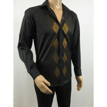 Men CEREMONIA Turkey Shirt 100% Cotton Fancy Rhine Stones #Rio 15 Black Slim Fit image 4