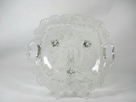 Pasari Crystal Indonesia Clear Pressed Glass Serving Tray w Heart Handles - £7.85 GBP
