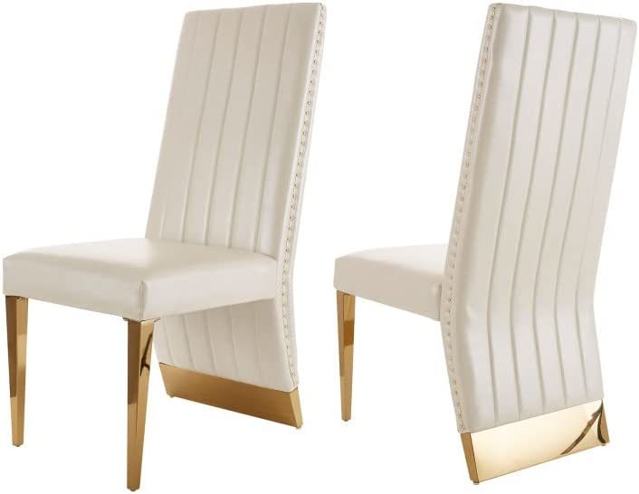 Primary image for AZhome Dining Chairs Upholstered Dining Room Chairs White Leather Nailhead