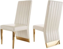 AZhome Dining Chairs Upholstered Dining Room Chairs White Leather Nailhead - £501.07 GBP