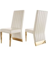 AZhome Dining Chairs Upholstered Dining Room Chairs White Leather Nailhead - £503.32 GBP
