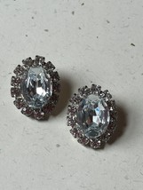 Vintage Large Faceted Clear Glass Oval Cab Rimmed in Rhinestones Silvertone Clip - £8.88 GBP