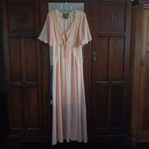 James Coviello Robe Romantic Starlet Sheer Peach Pink Lace Flutter Sleeve Long S - £125.68 GBP