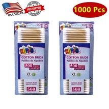 1000 Pc Bamboo Wooden Sticks Makeup Double Tip Cotton Swab Buds Applicator Swabs - £7.90 GBP
