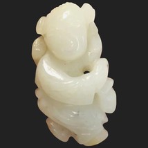 Lovely Certified Vintage Natural Nephrite Jade Boy with Lotus Pendant CHINESE - £333.32 GBP