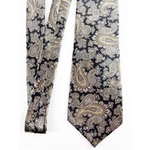 Oscar De La Renta Couture Hand Sewn Silk Neck Tie Black Gold Silver paisley - $24.75