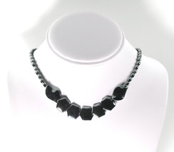 Hematite Bead Necklace Choker 17&quot; Natural Black Stones Handmade Vintage ... - £15.59 GBP