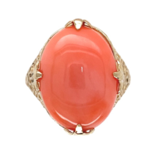 10k Yellow Gold 7.36 Carat Genuine Natural Coral Filigree Ring Size 6 (#J7369) - $16,643.82 MXN