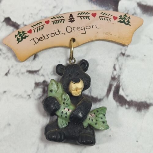 Primary image for Detroit Oregon Refrigerator Fridge Magnet Black Bear W/Fish Figural Mother Moose