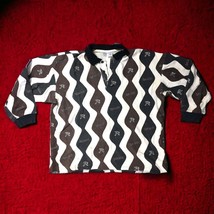 Vintage Rococo Striped Long sleeve 90s Polo Shirt Men Size M Made USA Y2K Boho - £11.04 GBP