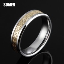 6mm&amp;8mm Mens Tungsten Carbide Ring Gold Celtic Dragon Inlay Polish Ees E... - $23.69