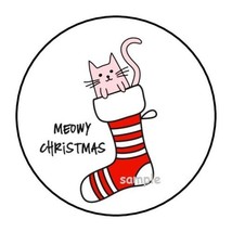 30 Meowy Christmas Envelope Seals Labels Stickers 1.5&quot; Round Cat Stocking Gifts - £5.97 GBP
