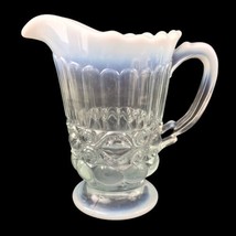 Opalescent Glass Pitcher Mosser Eye-Winker Pattern Anthropologie Vtg White 8&quot; B5 - £33.63 GBP