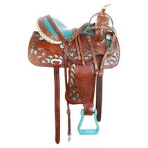 Blue Crystal Leather Western Pleasure Trail Show Barrel Horse Saddle Set 14.5&quot; - £269.05 GBP