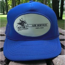 Rocky Mountain Air Service Trucker Hat Vtg Hat Mesh Snapback Blue Nampa Idaho - £14.92 GBP