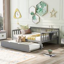 Full size Daybed with Twin size Trundle, Wood Slat Support, Gray - £331.36 GBP