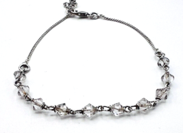 Sterling Silver Faceted Bicone Crystal Bead Cross Charm Bracelet 7 in - £35.69 GBP