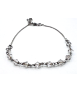 Sterling Silver Faceted Bicone Crystal Bead Cross Charm Bracelet 7 in - £35.03 GBP
