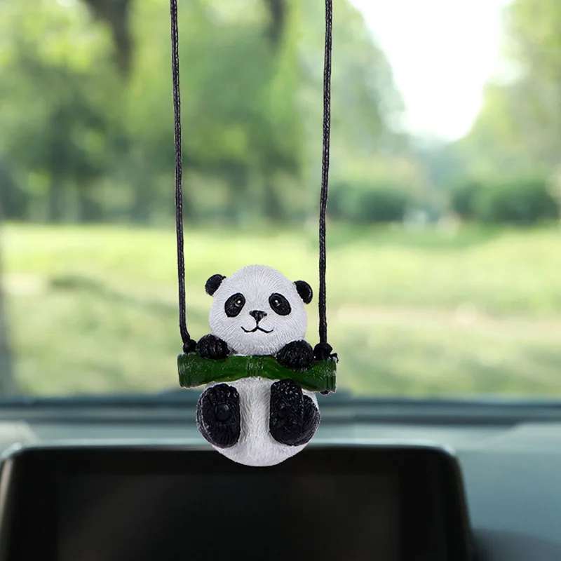 Car Decoration Cute Panda Rearview Mirror Car Pendant Cartoon Decor Auto - £12.79 GBP