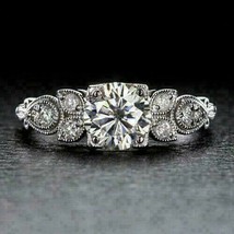 Milgrain Vintage Wedding Ring 1.40Ct Simulated Diamond White Gold Plated Silver - $105.64