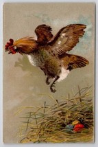 Easter Greeting Hen In Flight Colored Eggs On Nest Postcard C42 - £3.88 GBP