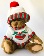 Ganz Teddy Bear Dudley + Knit Christmas Sweater &amp; Cap Cottage Collectibl... - £23.19 GBP