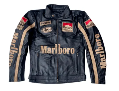 Marlboro Vintage Racing Rare Black Biker Leather Jacket For Men