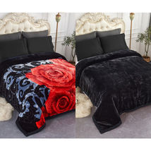 Black - Rose Theme Winter Bed Blanket Reversible Blanket Queen Size - £86.62 GBP