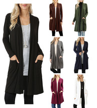 Womens Open Front Fly Away Long Sleeve Cardigan Sweater Loose Slouchy Pockets - £14.65 GBP+