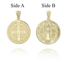 14K Solid Gold Saint Benito Prayer Double 2 sided Pendant Necklace - £213.12 GBP+