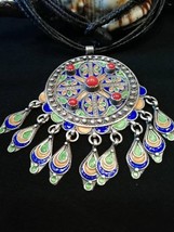 Vintage amulet Silver pendant enamelled with coral. - £161.33 GBP