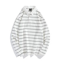 Autumn  Casual  Men&#39;s Black White Stripe Long-Sleeved  -collar  T-Shirt ABD35 - £109.61 GBP