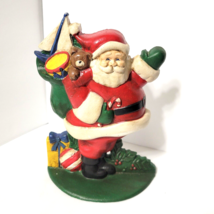 Waving Santa Claus w/ Toys Bag VTG Cast Iron Door Stop Midwest Importers Label - £24.24 GBP