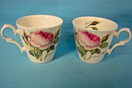 2 Tea Cup Redoule Roses Roy Kirkham English Bone China Pink White Rosier - $24.95