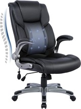 High Back Executive Office Chair- Ergonomic Home Computer Desk Leather, Black - £184.84 GBP