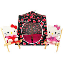 Black Tent, 2 Sleeping Bags, Sparkling Heart Print for Dolls, Stuffed Animals - £19.71 GBP
