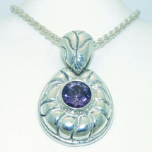 AMETHYST PENDANT & ROPE 30 INCH NECKLACE REAL SOLID .925 STERLING SILVER 33.8 g - £260.94 GBP