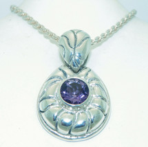 AMETHYST PENDANT & ROPE 30 INCH NECKLACE REAL SOLID .925 STERLING SILVER 33.8 g - £250.39 GBP