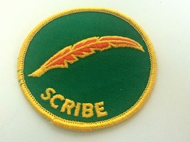 VIntage Scribe Boy Scout Merit Badge BSA Round Green Red Feather - £7.07 GBP