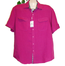 Bugatchi Uomo Men&#39;s Bright Pink Linen Blouse Shirt Size L - $93.13