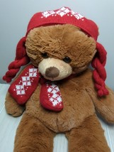 JC Penney Aroizona Jean Co Plush brown teddy bear red white argyle scarf hat - $6.92