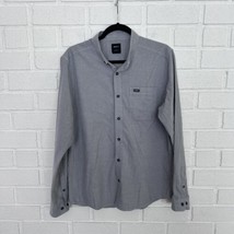 RVCA Shirt Button Up Mens Medium Gray Logo Pocket Black Buttons Crisp Skate Surf - $23.51