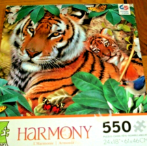 Jigsaw Puzzle 550 Pieces Tiger With Cub Jungle Flowers Bird Butterflies Complete - $12.86