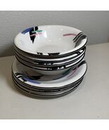 1992 Newcor Design Concepts 4 Plates 4 Bowls Liza Stoneware 90&#39;s Theme - $45.00