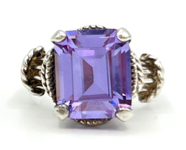 Vintage 925 Sterling Silver Purple Princess Cut CZ Ring Size 5.5 - £24.86 GBP