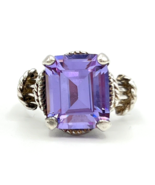 Vintage 925 Sterling Silver Purple Princess Cut CZ Ring Size 5.5 - £25.24 GBP