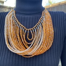 Waterfall Orange 19&quot; Modern Handmade Multi-strand Beads Choker Necklace - £158.53 GBP