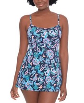 $109 Swim Solutions Madison Printed Empire Tummy-Control Swimdress Blue Size 8 - £28.87 GBP